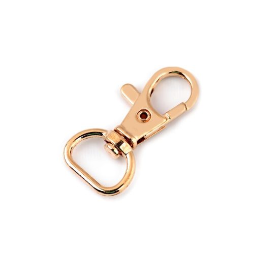 karabiner (rugós), forgó 16*38 mm RÓZSAARANY / ROSE GOLD színű (szalagos)
