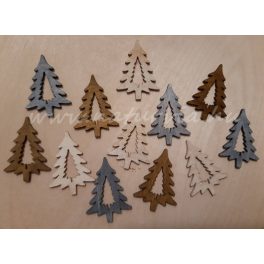   Fa figura, SZINES, áttört mintás KARÁCSONYFA / FENYŐFA 4 cm (12 db-os vegyes)