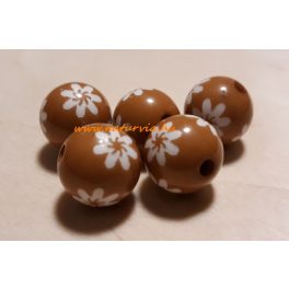   virág mintás gyöngy csomag (d=14 mm), MOGYORÓBARNA / BARNA színű (5 db/csomag)