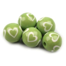   Szív mintás gyöngy csomag (d=14 mm), ALMAZÖLD színű (5 db/csomag)