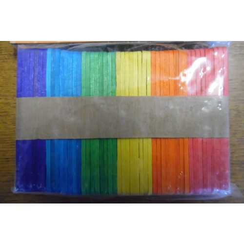 Fa pálcika, spatula, SZÍNES (6 féle szín, 150 db / csomag) 70*7 mm KICSI