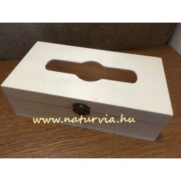   fa papírzsebkendő tartó / zsepitartó, FEKVŐ, nyitható tetejű (25*13,5*8 cm)