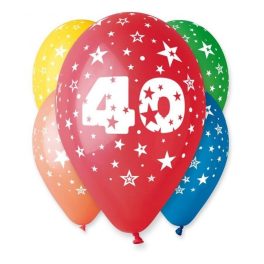   Számos léggömb, lufi "40" felirattal (5 db / csomag) 30 cm, vegyes szinekben