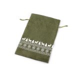 Mikulás zsák, zacskó karácsonyi csomagoláshoz, RÉNSZARVAS mintával (20 * 30 cm), KHAKI / SÖTÉTZÖLD