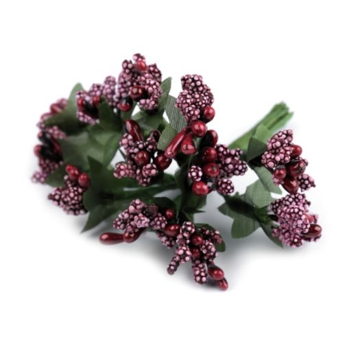 Művirág, műnövény BOGYÓK csokorban (9 cm), BORDÓ színű