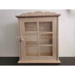   fa kulcstároló, fali kulcstartó / tároló szekrény / kulcsosszekrény (25 * 21,5 * 5,5 cm) natúr, üveges