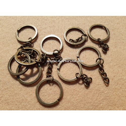 kulcskarika lánccal, kerek LAPÍTOTT (d= 24 mm), kicsi + 25 mm lánc (ANTIK SÁRGARÉZ színű)