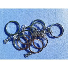   kulcskarika lánccal, kerek LAPÍTOTT (d= 29 mm), közepes + 25 mm lánc (EZÜST színű)