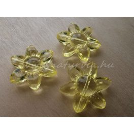   Akril gyöngy, csiszolt, NAPRAFORGÓ - hatszirmú VIRÁG alakú, 3 cm CITROMSÁRGA --- UTOLSÓ DARABOK!!!