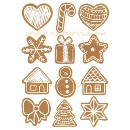   Filc, barkácsfilc anyag A4 (~ 20*30 cm) KARÁCSONYI mintás - MÉZESKALÁCS DÍSZEK / FIGURÁK vegyesen