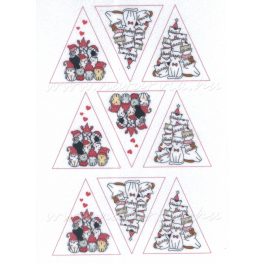   Filc, barkácsfilc anyag A4 (~ 20*30 cm) KARÁCSONYI mintás - FENYŐFÁK HÁROMSZÖGEKBEN cuki CICÁKBÓL