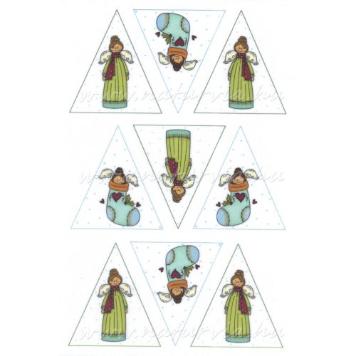 Filc, barkácsfilc anyag A4 (~ 20*30 cm) KARÁCSONYI mintás - ÉDES mosolygós TÜNDÉREK / ANGYALOK háromszögekben