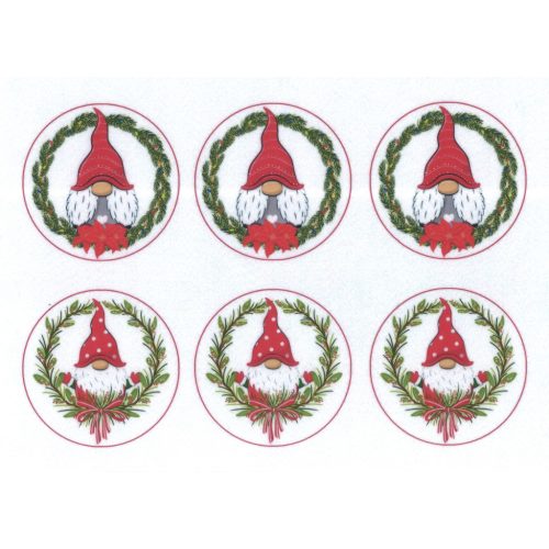 filc, barkácsfilc anyag A4 (~ 20*30 cm) KARÁCSONYI mintás -MANÓK körökben, fenyő koszorúban, NAGY