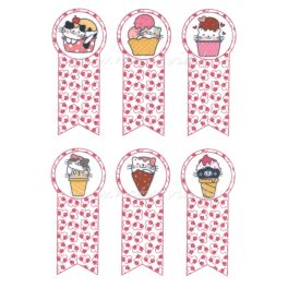   filc, barkácsfilc anyag A4 (~ 20*30 cm) ÁLLATOS KÖNYVJELZŐ - pink tappancsos, CUKI fagyis CICÁKKAL