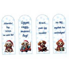   filc, barkácsfilc anyag A4 (~ 20*30 cm) MOTIVÁCIÓS KÖNYVJELZŐ, hópelyhekkel, cuki KUTYUSOKKAL