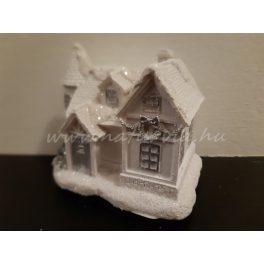  házikó karácsonyi / téli faluhoz KÖZEPES, világítós 03 (7*9*9 cm) HÓFEHÉR, EZÜST díszítéssel