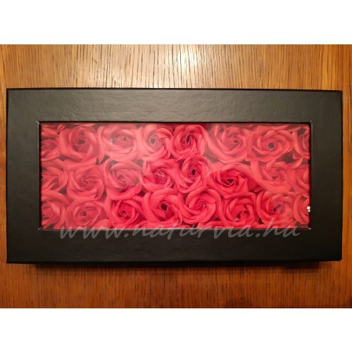 rózsabox szappanból / szappanrózsa doboz / szappan rózsadoboz (30 * 15,5 cm) VÖRÖS rózsa fekete dobozban