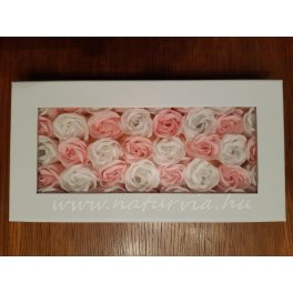   rózsabox szappanból / szappanrózsa doboz / szappan rózsadoboz (30 * 15,5 cm) FEHÉR-RÓZSASZÍN rózsa fehér dobozban