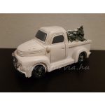 vintage "PICKUP" mini világítós teherautó, fenyőfával (11*5*5 cm) FEHÉR