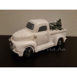   vintage "PICKUP" mini világítós teherautó, fenyőfával (11*5*5 cm) FEHÉR