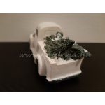vintage "PICKUP" mini világítós teherautó, fenyőfával (11*5*5 cm) FEHÉR