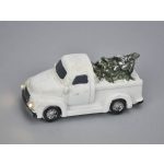 vintage "PICKUP" mini világítós teherautó, fenyőfával (11*5*5 cm) FEHÉR
