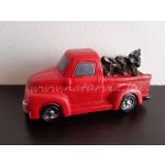 vintage "PICKUP" mini világítós teherautó, fenyőfával (11*5*5 cm) PIROS