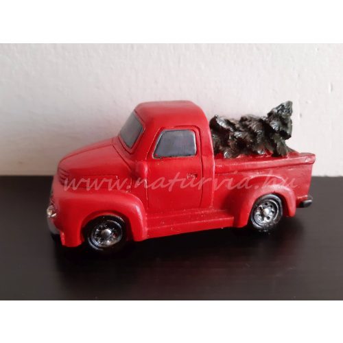 vintage "PICKUP" mini világítós teherautó, fenyőfával (11*5*5 cm) PIROS