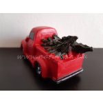 vintage "PICKUP" mini világítós teherautó, fenyőfával (11*5*5 cm) PIROS