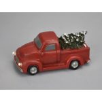 vintage "PICKUP" mini világítós teherautó, fenyőfával (11*5*5 cm) PIROS