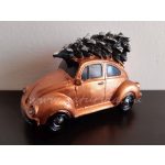 vintage "VW BOGÁR" mini világítós bogárhátú autó, fenyőfával (10*5*6 cm) BRONZ
