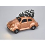 vintage "VW BOGÁR" mini világítós bogárhátú autó, fenyőfával (10*5*6 cm) BRONZ
