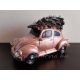 vintage "VW BOGÁR" mini világítós bogárhátú autó, fenyőfával (10*5*6 cm) ROSEGOLD / RÓZSAARANY