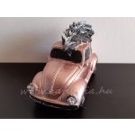 vintage "VW BOGÁR" mini világítós bogárhátú autó, fenyőfával (10*5*6 cm) ROSEGOLD / RÓZSAARANY