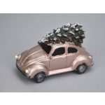 vintage "VW BOGÁR" mini világítós bogárhátú autó, fenyőfával (10*5*6 cm) ROSEGOLD / RÓZSAARANY