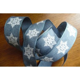   Dekorációs szalag, JÉGVIRÁG / HÓPEHELY FARMERKÉK ALAPON (38 mm)