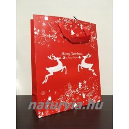   Papír dísztasak, papírtáska, papír tasak (L méret - 32*26 cm), KARÁCSONYI mintával (piros, rénszarvas)