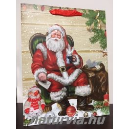   Papír dísztasak, papírtáska, papír tasak (XL méret - 40*31 cm), KARÁCSONYI mintával (MIKULÁS 01.)