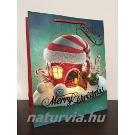   Papír dísztasak, papírtáska, papír tasak (L méret - 32*26 cm), KARÁCSONYI mintával (manóház, csíkos)