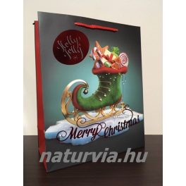   Papír dísztasak, papírtáska, papír tasak (L méret - 32*26 cm), KARÁCSONYI mintával (manócipő)