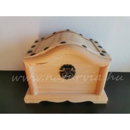   Fa láda (doboz), fém csatos, veretes, TÉGLALAP alapú, hullámos fedelű (16,5*12*12 cm)