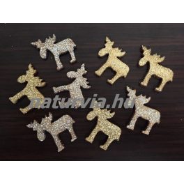   fa rénszarvas (3*3 cm), 8 db / csomag, arany és ezüst CSILLÁMOS (lézervágott)