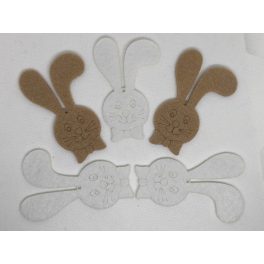  Filc figurák - HÚSVÉTI DEKORÁCIÓ, NYUSZI / NYÚL fejek., gravírozott (5 db / csomag), BÉZS / BEIGE és FEHÉR