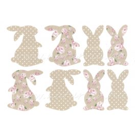   filc, barkácsfilc anyag A4 (~ 20*30 cm) HÚSVÉTI mintás - shabby chic virágos és pöttyös NYUSZIK / nyúl CAPPUCCINO színben