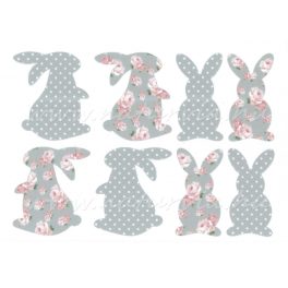   filc, barkácsfilc anyag A4 (~ 20*30 cm) HÚSVÉTI mintás - shabby chic virágos és pöttyös NYUSZIK / nyúl SZÜRKE színben