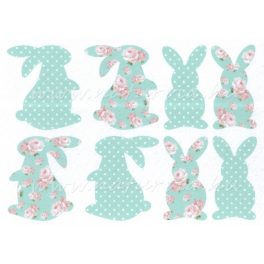   filc, barkácsfilc anyag A4 (~ 20*30 cm) HÚSVÉTI mintás - shabby chic virágos és pöttyös NYUSZIK / nyúl MENTA színben