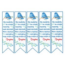   filc, barkácsfilc anyag A4 (~ 20*30 cm) kék MADÁRKÁS KÖNYVJELZŐ anyák napjára  