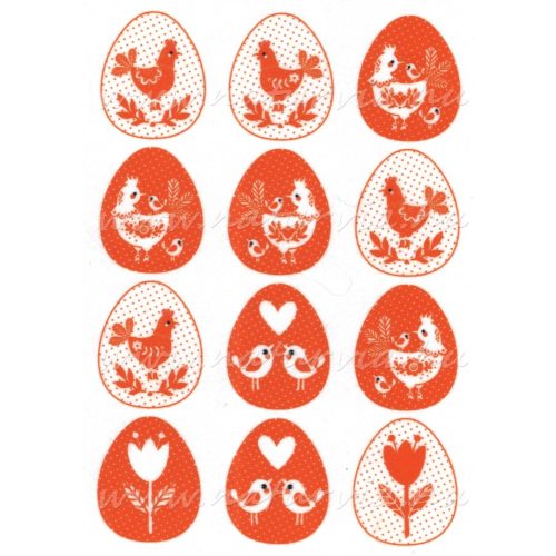 filc, barkácsfilc anyag A4 (~ 20*30 cm) HÚSVÉTI mintás - cuki állatok, piros-fehér TYÚKOCSKÁK tojásokon
