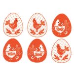 filc, barkácsfilc anyag A4 (~ 20*30 cm) HÚSVÉTI mintás - cuki állatok, piros-fehér TYÚKOCSKÁK tojásokon