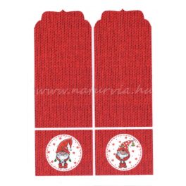   Filc, barkácsfilc anyag A4 (~ 20*30 cm) KARÁCSONYI mintás - evőeszköz tartó alap - MANÓK, piros, kötött
